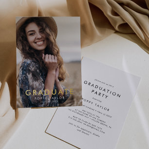 Invitation En Aluminium Typographie Chic Gold Foil Photo Graduation Party