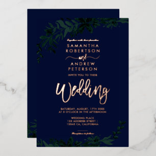 Invitation En Aluminium Typographie écriture or rose mariage vert floral