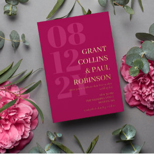 Invitation En Aluminium Typographie élégante Fuchsia & Or