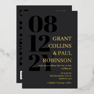 Invitation En Aluminium Typographie en or noir gris 2 en 1 Code QR Mariage