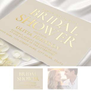 Invitation En Aluminium Typographie Fête des mariées chic Beige Gold