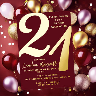 Invitation En Aluminium Typographie minimaliste 21 21ème anniversaire