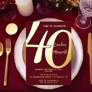 Invitation En Aluminium Typographie Minimaliste 40 Anniversaire 40 ans