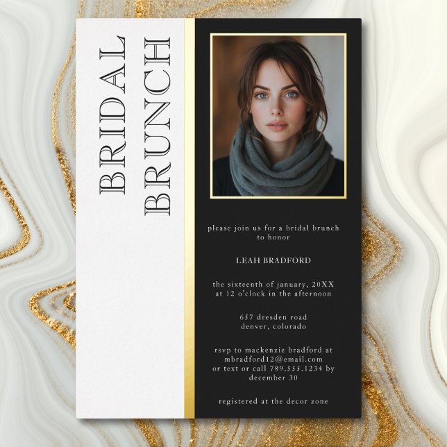 Invitation En Aluminium Typographie moderne Black White Photo Bridal Brunc (Modern Typography Black White Photo Bridal Brunch Foil Invitation)