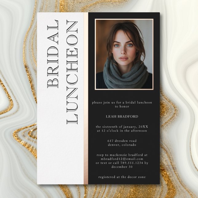 Invitation En Aluminium Typographie moderne Black White Photo Bridal Déjeu (Modern Typography Black White Photo Bridal Lunch Foil Invitation)