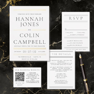 Invitation En Aluminium Typographie moderne chic noir blanc & or