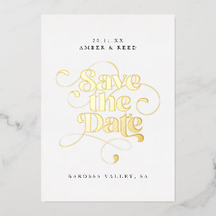 Invitation En Aluminium Typographie moderne Enregistrer la date Real Gold