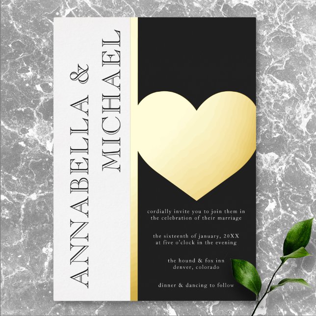 Invitation En Aluminium Typographie moderne Mariage noir blanc (Modern Typography Black White Wedding Foil Invitation)