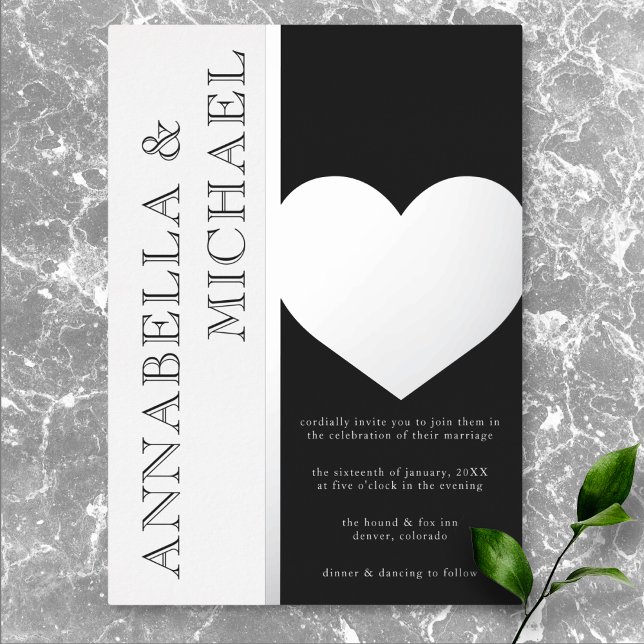 Invitation En Aluminium Typographie moderne Mariage noir blanc (Modern Typography Black White Wedding Foil Invitation)