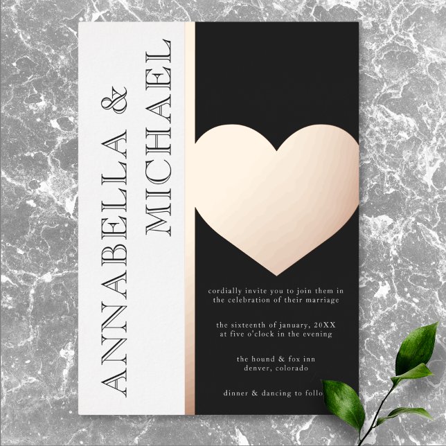 Invitation En Aluminium Typographie moderne Mariage noir blanc (Modern Typography Black White Wedding Foil Invitation)