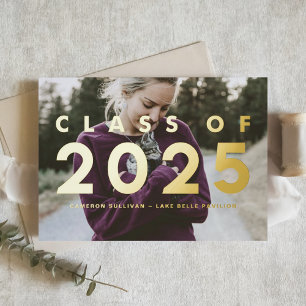Invitation En Aluminium Typographie moderne Photo Overlay Graduation Or