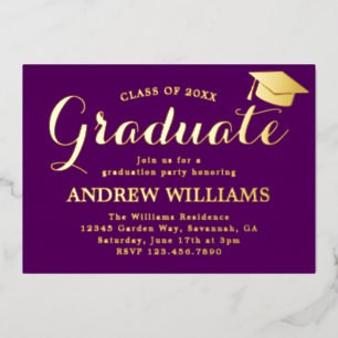 Invitation En Aluminium Typographie moderne Purple Graduation Party
