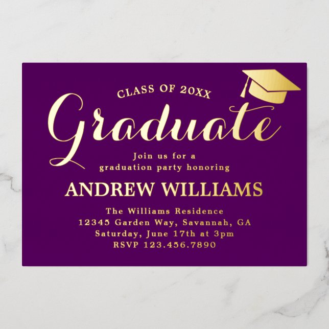 Invitation En Aluminium Typographie moderne Purple Graduation Party (Recto)