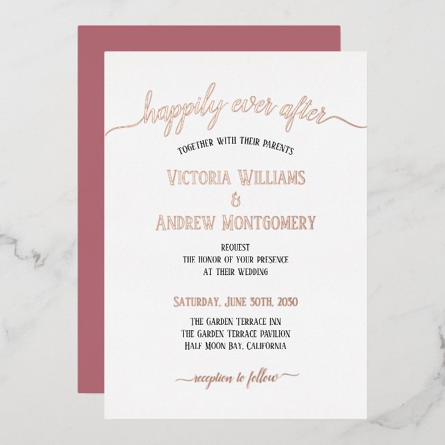 Invitation En Aluminium Typographie moderne Rose or Mariage (Recto/Verso)