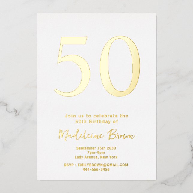 Invitation En Aluminium Typographie or élégant 50e anniversaire (Recto)