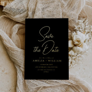 Invitation En Aluminium typographie or lettrage mariage Enregistrer la dat