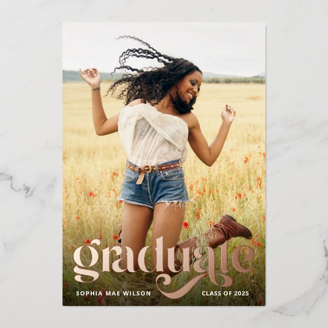 Invitation En Aluminium Typographie tendance Rose Gold Foil Overlay Grad (Recto)