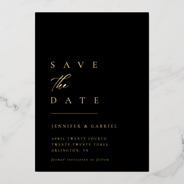 Invitation En Aluminium Ultra-Minimal Gold Typography Save the Date | (Recto)
