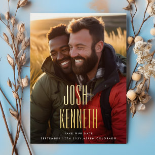 INVITATION EN ALUMINIUM ULTRA SIMPLE MODERNE NOMS OR PHOTO ÉCONOMISER NOTR