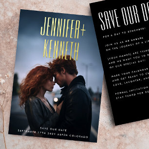 INVITATION EN ALUMINIUM ULTRA SIMPLE MODERNE NOMS OR PHOTO ÉCONOMISER NOTR