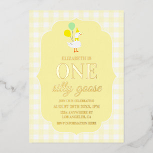 Invitation En Aluminium Un anniversaire de 1 an de l'oie Gingham folle