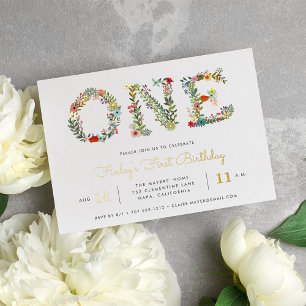 Invitation En Aluminium Un florissant   Première fête d'anniversaire