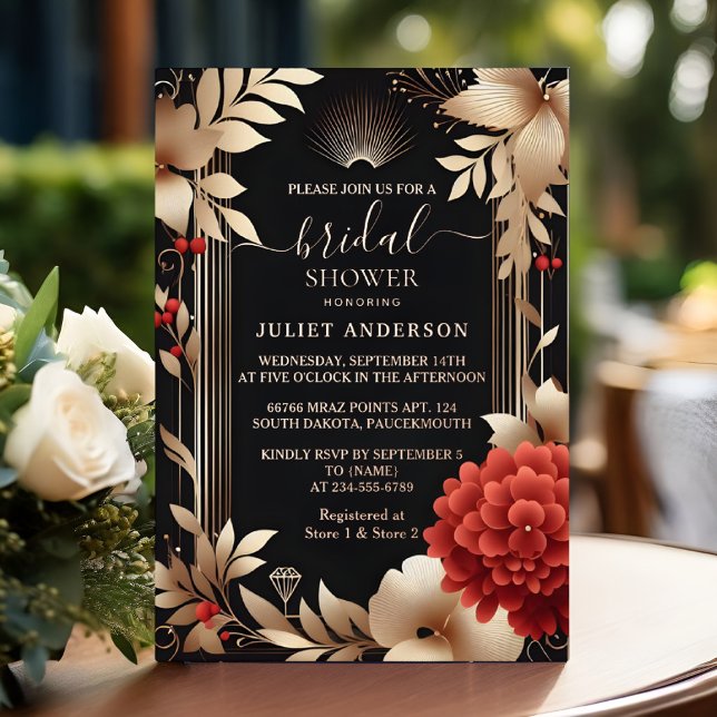Invitation En Aluminium Un Jardin Diamond Rouge Noir Et Or Fête des mariée (Créateur téléchargé)