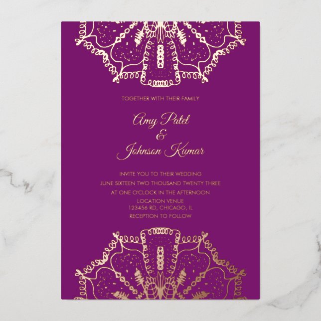 Invitation En Aluminium Un Mariage indien hindou mandala habillé (Recto)