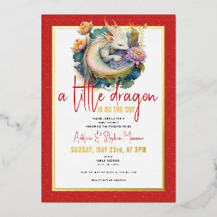 Invitation En Aluminium Un petit dragon arrive Fête bébé rouge
