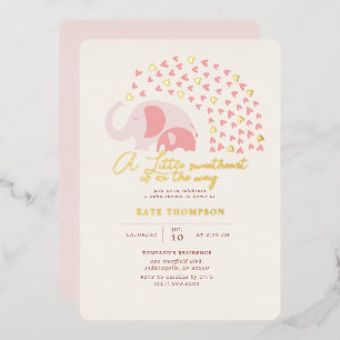 Invitation En Aluminium Un petit éléphant chéri fille Baby Shower Or