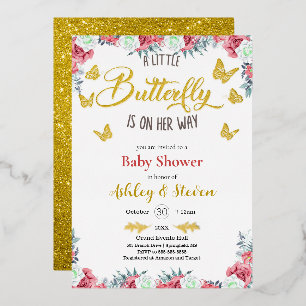 Invitation En Aluminium Un petit papillon est sur le chemin de l'or Baby s