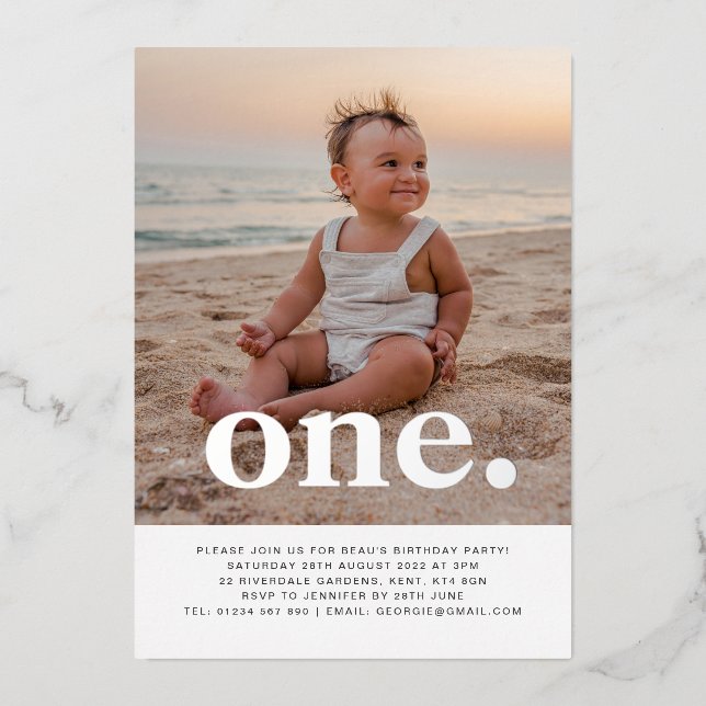 Invitation En Aluminium Une photo Argent d'anniversaire (Recto)
