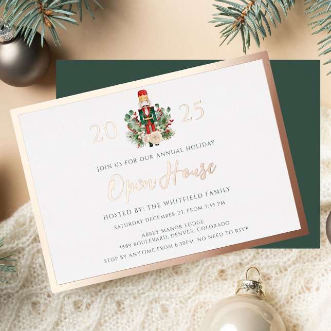 Invitation En Aluminium Vacances de Noël Open House Rose Gold (Christmas Holidays Open House Party Rose Gold Foil Invitation)