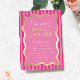 Invitation En Aluminium Vague Rose Fuschia Rayé Baby Shower de Mariage