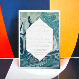 Invitation En Aluminium Vagues bleues abstraites modernes minimal mariage
