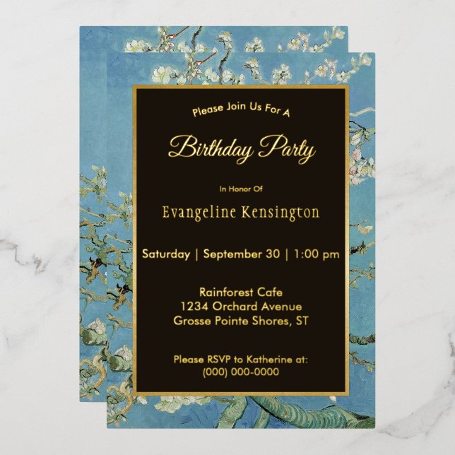 Invitation En Aluminium Van Gogh Ammond Blossom Peinture Anniversaire (Recto/Verso)