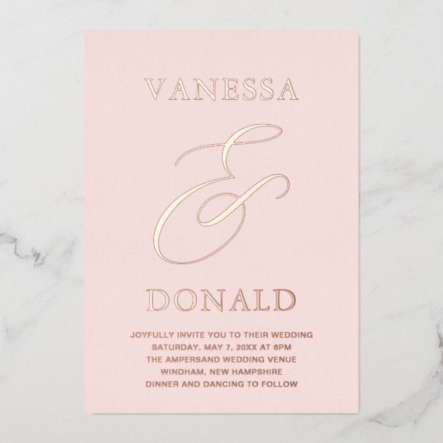 Invitation En Aluminium Vanessa Blush Pink Mariage moderne (Recto)