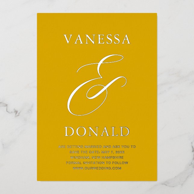 Invitation En Aluminium Vanessa Mustard Mariage moderne Enregistrer la dat (Recto)