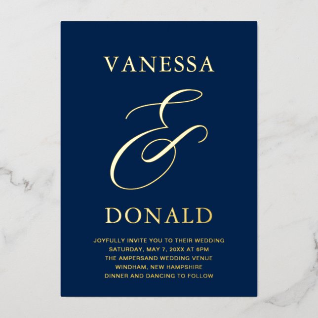 Invitation En Aluminium Vanessa Navy Blue Mariage moderne (Recto)