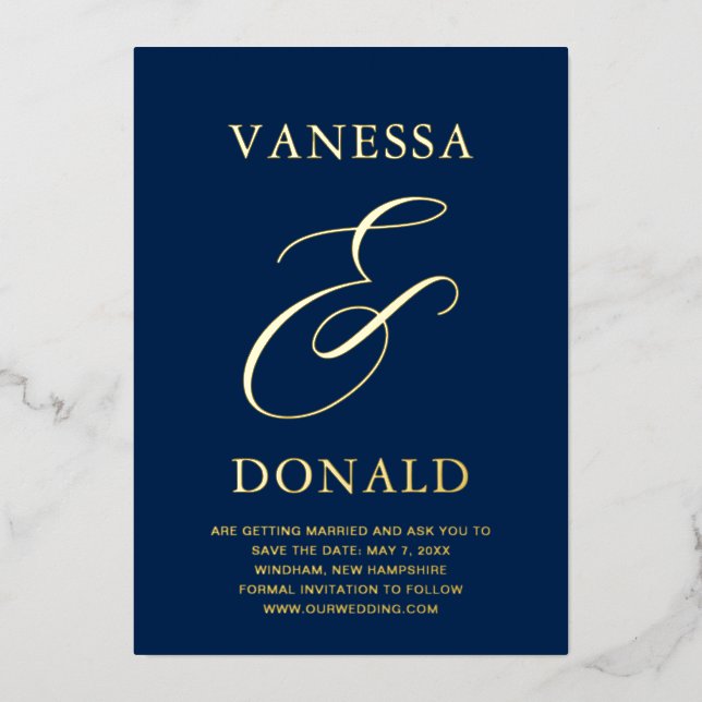 Invitation En Aluminium Vanessa Navy Blue Modern Wedding Enregistrer la da (Recto)
