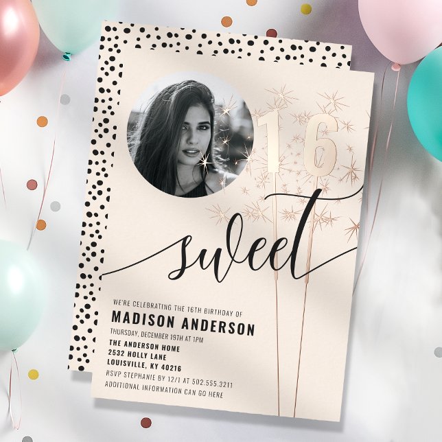 Invitation En Aluminium Vanilla Sparkler Sweet 16 Anniversaire Photo (Créateur téléchargé)