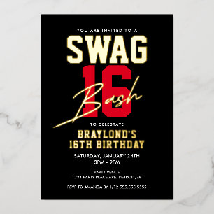 Invitation En Aluminium Varsity Style Swag 16 Anniversaire