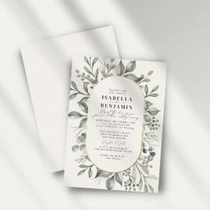 Invitation En Aluminium Végétalie apaisée Ovale Ivoire Rose Or Mariage