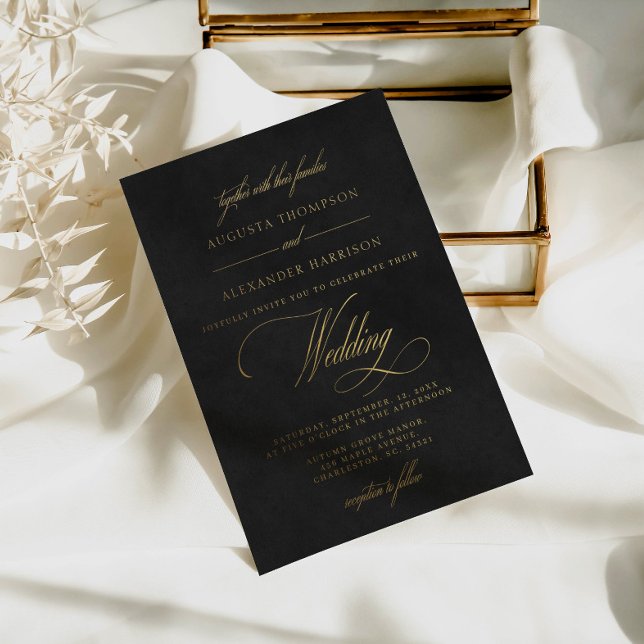 Invitation En Aluminium Velvet Texture Imitation & Mariage Classy Or (Créateur téléchargé)