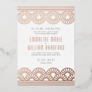 Invitation En Aluminium Ventilateur Mariage Art déco Rose blanche or
