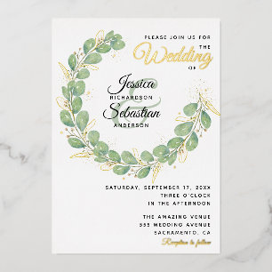 Invitation En Aluminium Verdure Mariage or blanc Eucalyptus Wreath
