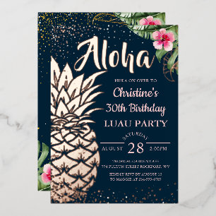 Invitation En Aluminium Véritable Aiguille tropicale Luau Floral Rose Or