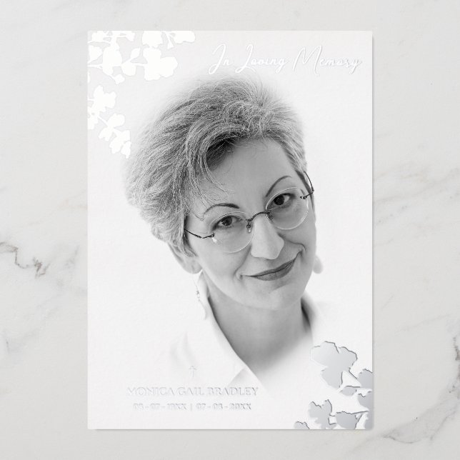 Invitation En Aluminium Véritable Argent Noir Blanc Photo Branches botaniq (Recto)