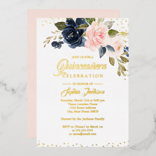 Invitation En Aluminium Véritable blush rose marine floral Quinceanera feu
