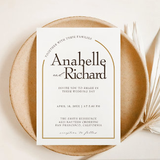 Invitation En Aluminium véritable feuille or arqué luxe traditionnel maria